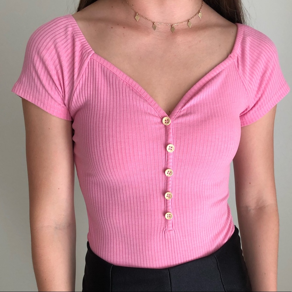 Bubble Gum Pink Ribbed Cap Sleeve Body Suit